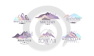 Mountain Original Logo Design Templates Collection, Outdoor Adventures Retro Labels Vector Illustration