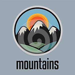 Mountain. Outdoor adventure badge sign or symbol photo