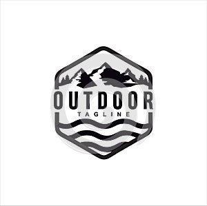 Mountain Outdoor Logo Vintage Design ,Hiking, Camping, Expedition And Outdoor Adventure. Exploring Nature