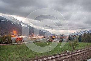 Mountain panorama during bad weather in winter