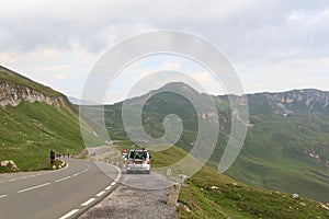 Mountain panorama with EdelweiÃspitze and hairpin curves at Grossglockner High Alpine Road, Austria