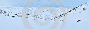 Mountain panorama in grey colors, Feuerkogel Mount, Ebensee, Salzkammergut, Austria