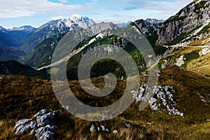 Mountain panorama from Mangart saddle in Slovenia