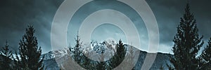 Mountain panorama moody landscape cinematic look image photo