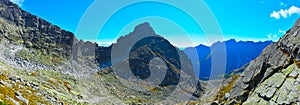 Mountain panorama. Mountain rocky landscape. Real photo of Tatra Mountains in Slovakia.