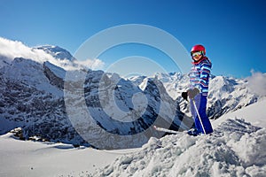 Mountain panorama with portrait of cute girl