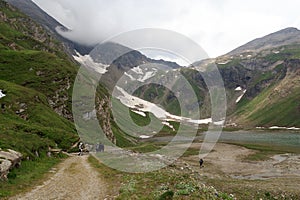 Mountain panorama with reservoir Nassfeldspeicher near Grossglockner High Alpine Road, Austria