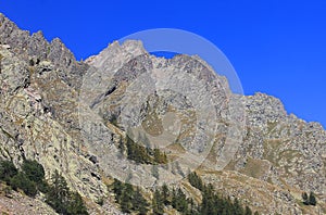 Mountain panorama with rocks and trees in Italy