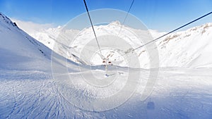 Mountain panorama with ski lift. Winter sports