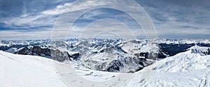 Mountain panorama from the Sulzfluh summit. Winter mountain panorama. Many peaks on the horizon. High quality photo