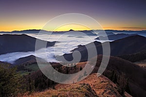 Mountain panorama before sunrise in Slovakia