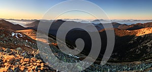 Mountain panorama at sunset with path - Low Tatras