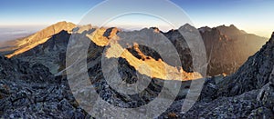 Mountain panorama in Tatras at sunset, Slavkosky peak