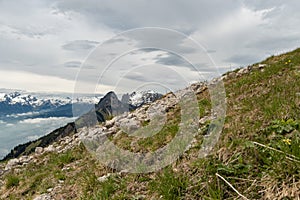 Mountain panorama on the top of the mount hoher Kasten in Switzerland