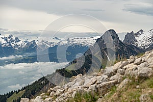 Mountain panorama on the top of the mount hoher Kasten in Switzerland