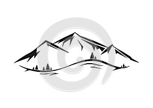 Mountain panorama view icon in flat style vector illustration
