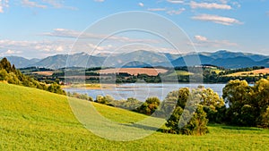 Mountain panorama from the village of Besenova, view of the high mountain peaks in the Low Tatras National Park.