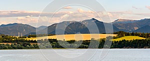 Mountain panorama from the village of Besenova, view of the high mountain peaks in the Low Tatras National Park.