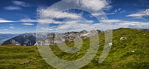 Mountain panorama from Vorderes Sonnwendjoch mountain, Rofan, Tyrol, Austria