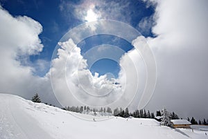 Mountain panorama, winter scene