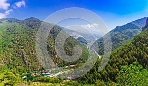 Mountain panoramic landscape of valley Dimcay, near of Alanya, Antalya district, Turkey, Asia. View near famous cave Dim Magarasi
