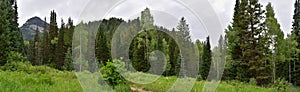 Mountain panoramic views from hiking trails to Doughnut Falls in Big Cottonwood Canyon, in the Wasatch front Rocky Mountains, Utah