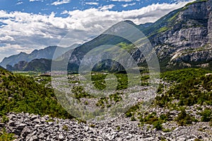 Mountain pass and city in Alps