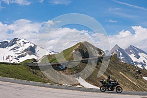 Mountain pass Fuscher Torl, view point on Grossglockner High Alpine Road, Austria. Sunny summer day, snowy peaks, top mountains,