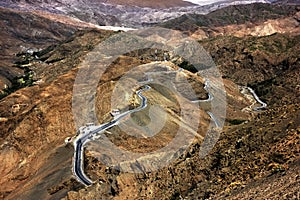 Mountain pass in the High Atlas Mountains in Morocco . View from