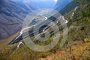 Mountain pass Katu-Yaryk from Ulagan Highlands to the waly of ri