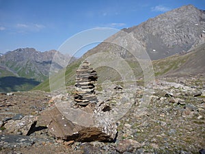 A mountain pass with stoneman