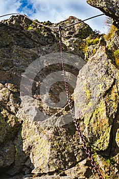 Mountain passes with chains and cables