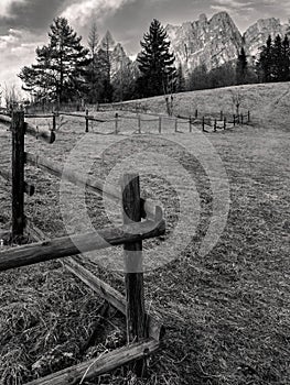Mountain Pasture and Fence in the Dolomites