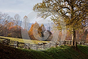 Mountain pasture with split rail wooden fence