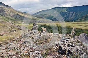 Mountain pastures and rocks, Altai mountains, Siberia Russia