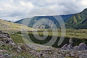 Mountain pastures and rocks, Altai mountains, Siberia Russia