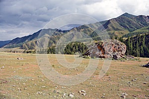 Mountain pastures and rocks, Altai mountains, Siberia Russia
