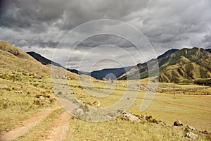 Mountain pastures and rocks, Altai mountains, Siberia Russia