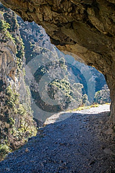 Mountain path. Mountain gorge. Mountain cliff