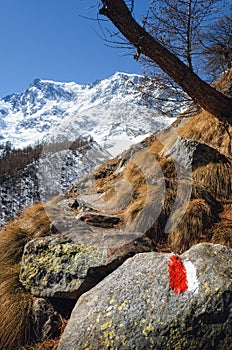 Mountain path trough the Monte Rosa Massif Piedmont, Italy