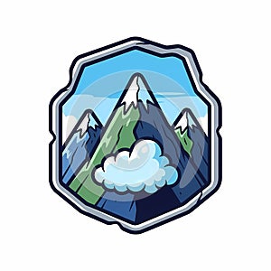 Mountain Peak Badge with Clouds and Sky