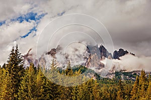 Mountain peak in the clouds in Italy