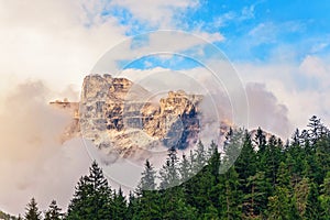 Mountain peak in the clouds in Italy