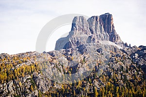 Mountain peak in the Dolomites in autumn