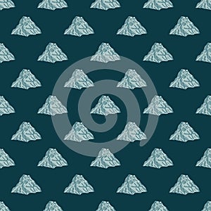 Mountain peak engraved seamless pattern. Vintage background rock landscape in hand drawn style