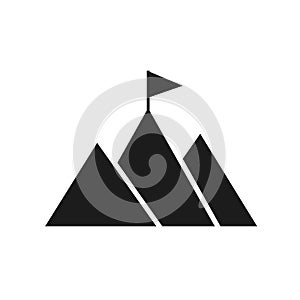 Mountain peak with flag icon. Goal achievement. Business success concept. Winning of competition or triumph design