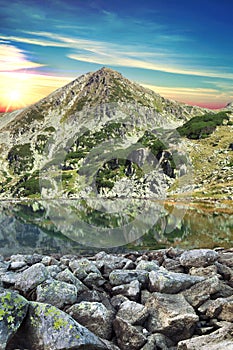 Mountain peak and glacier lake
