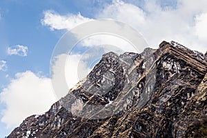 Mountain peak of the Himalayan range on the way to Annapurna Base Camp, Nepal
