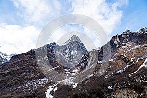 Mountain peak of the Himalayan range on the way to Annapurna Base Camp, Nepal