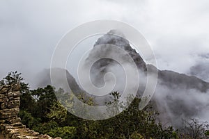 Mountain peak Huayna Picchu from the outskirts of the city